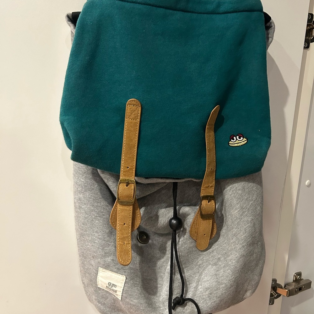 Green and Gray Minimalist Backpack with Leather Accents by GYM monster